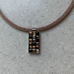 Woven chain necklace with multi-color mosaic